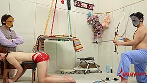 Bondage Slut Spitroast with Rough Blowjob and Ass to Mouth Action