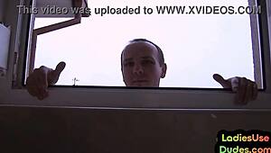 femdom milfs pegging male asshole with toys in bathroom