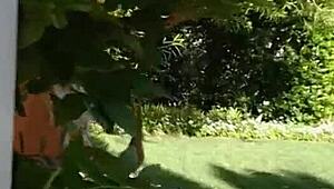 Perfect Natural Blonde Veronika Skylee Strips Outdoors