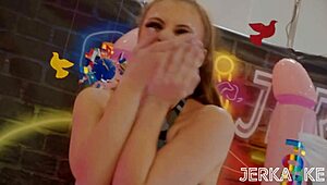 Lauren Phillips titty fucks Gia Derza in jerkaoke group