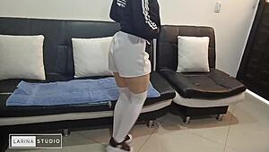 Curvy Latina in Pantyhose and Lingerie Teases with Homemade Fat Ass Display