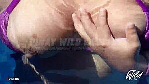 Busty Filipina wife shows off her big tits in the outdoor pool