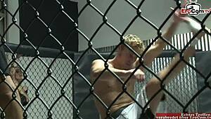 skinny ebony babe fucks hard in the boxing ring!