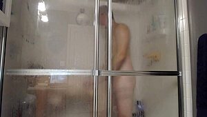 husband fucks wife in shower with dildo and buttplug 😏