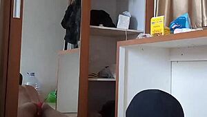 Heyy, sexy gay in red cd and mask plays anal with dildo! 😜