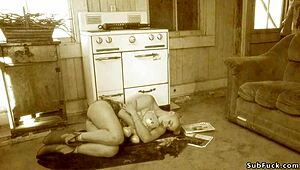 Busty trimmed blonde gangbang fucked in bizarre bdsm slave group