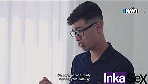 Latina Wife Deceives Cuckold Husband While He Reads Magazine