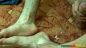 Gay Dude Sniffs Shoe While Tugging! Kinky Fetish Footjob Masturbation.