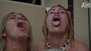 Beautiful Porn Superstars Kylie Ellish and Ann Rides Soaked in Cum Shower