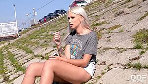 Stunning blonde teen Arteya takes hard anal in her tight small ass