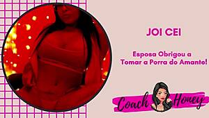 wife makes cuckold drink lover's cum in guided jerk off