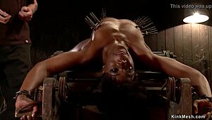 Ebony bound in back arch with choking and gagging