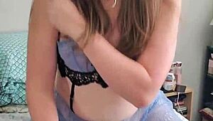 brunette tranny humps pillow in solo act. she teases with every wild move.