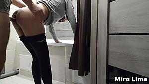 caught a girl getting dressed in the bathroom and couldn't resist fucking her