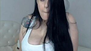 Huge tits babe masturbates on cam, beautiful brunette amateur homemade solo