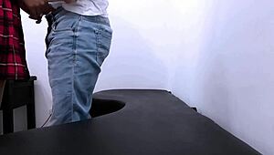 Hot school babe intensely sucks cock until massive cumshot in her mouth after class.