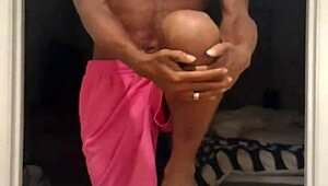 Cute brunette works out in stockings and dorm