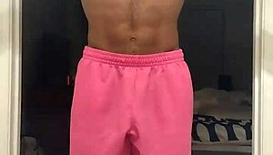 Cute brunette works out in stockings and dorm