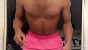 Cute brunette works out in stockings and dorm