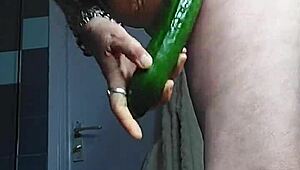 oh man, granny fucks hairy pussy with cucumber, so wild!