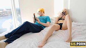 Blonde sisporn teen bangs stepbro while bf relaxes nearby