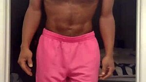 Cute brunette works out in stockings and dorm