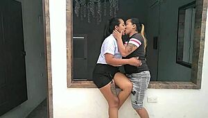 Latina Amateurs Lick Clits in Hotel Room