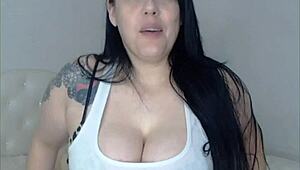 Huge tits babe masturbates on cam, beautiful brunette amateur homemade solo