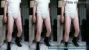 Alejandro Mistral In Nylon Panties Strokes Semi Erect Monster Cock