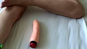 I’m so turned on after the beach, riding my huge dildo while the hotel owner watches