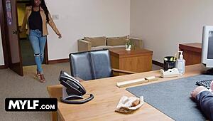 perv principal watches big titted ebony milf naomi foxxx squirt while riding white dick