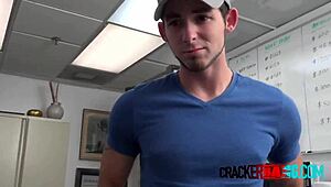 Teen jock bent over director's desk for big black cock pounding.