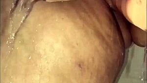 pawg shower solo with big ass masturbation, wet tits and hairy boobs in pov