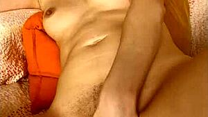 She rips clothes for shaved pussy striptease.