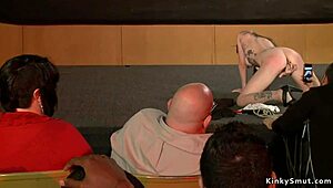 Slut gets group fucked in public theater