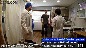 Sheila Daniels moans as Doctor Tampa uses the Hitachi wand on her pussy during the college physical.