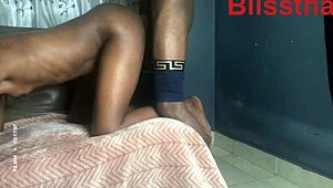 Slim ebony milf bent over for doggy on sleeper. Her small tits shook with every thrust.