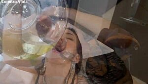 Damn! Skinny Brunette Destroyed by Four Cocks in DP and Rimjob!