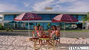 Yo, Eve and Agatha made a naughty bet while riding on vacation!