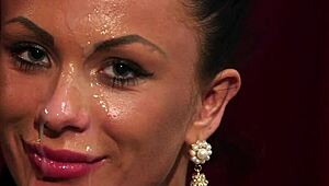 glam euro babe sucking cock to a messy facial