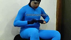 Zentai injection medical fetish in spandex hood and mask.