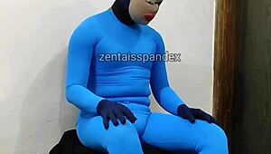Zentai injection medical fetish in spandex hood and mask.