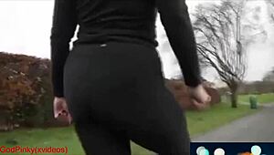 Mature Milf Struts Big Ass in Tight Leggings at Park