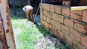 I watch my neighbor's big ass through an open patio door and get a deepthroat blowjob before filling it with cum