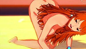 Nami's tight one-piece outfit gets her revved up for some steamy action