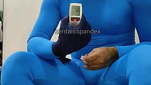 Zentai injection medical fetish in spandex hood and mask.