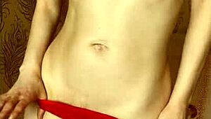 She rips clothes for shaved pussy striptease.