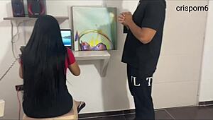 Hot job interview turns wild with young beautiful woman in group?