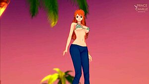 Nami's tight one-piece outfit gets her revved up for some steamy action