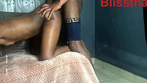 Slim ebony milf bent over for doggy on sleeper. Her small tits shook with every thrust.